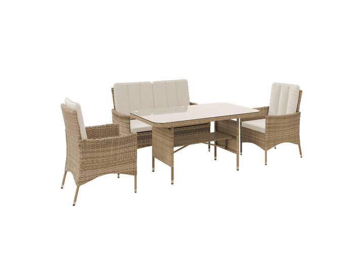 Ambia Garden Gartenmöbel-Set, Naturfarben, Beige, Textil, 4-teilig, Füllung: Schaumstoff,Polyester, Tisch mit Glasplatte, Gartenmöbel, Gartengarnituren, Gartenmöbel-Set