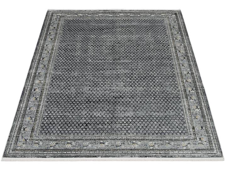 Teppich OCI DIE TEPPICHMARKE BESTSELLER MIRI , grau (dunkelgrau), B:120cm H:8mm L:180cm, Polyacryl, Viskose, Teppiche, Teppich, Glanz Viskose, mit Fransen, Hoch Tief Struktur, Vintage, Wohnzimmer