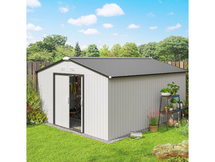 Outsunny Abri de Jardin Acier 3,4x3,8x2m Double Porte Argent