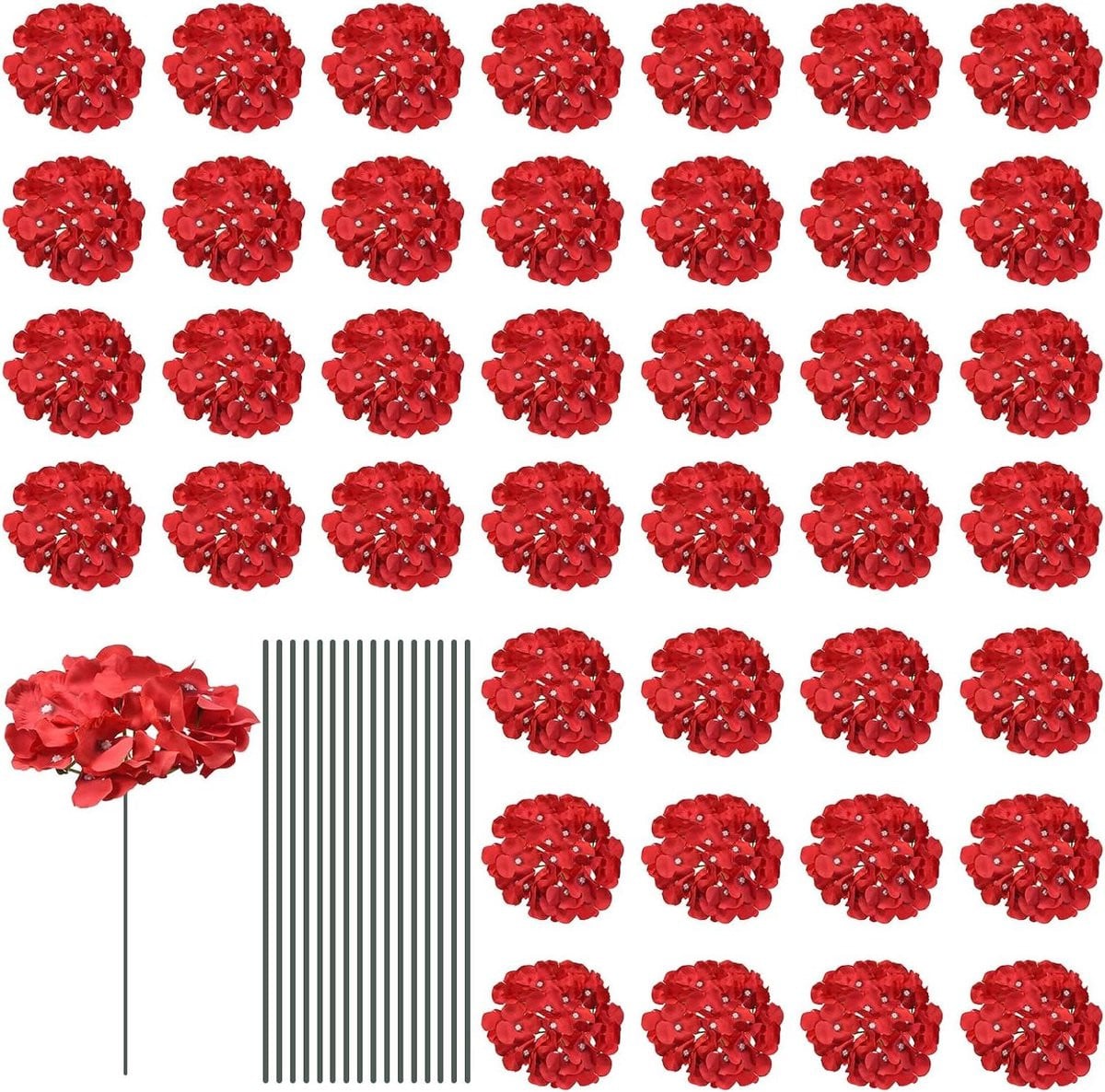 30 stuks Kunsthortensia Bloemen - Zijden Decoratie - Rood