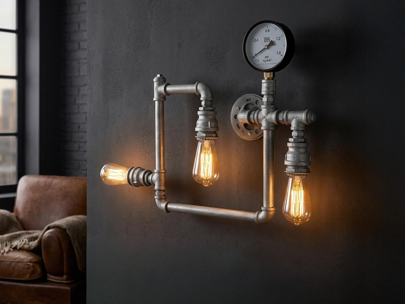 Ambiente Luce Amarcord wandlamp voor waterleidingen, 3x E27, industrieel design