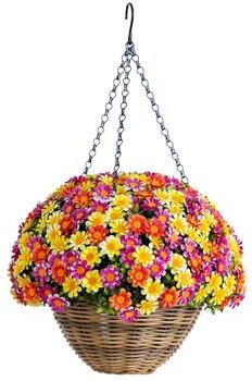 Nearly Natural 22-in UV Resistant Mixed Daisy Hanging Basket (Indoor/Outdoor)
