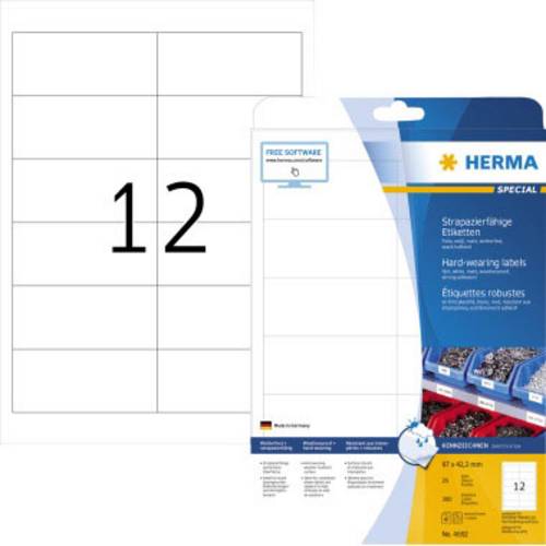Herma 4692 Folien-Etiketten 97 x 42.3mm Polyester-Folie Weiß 300 St. Extra stark haftend Laserdrucker, Farblaserdrucker, Kopierer