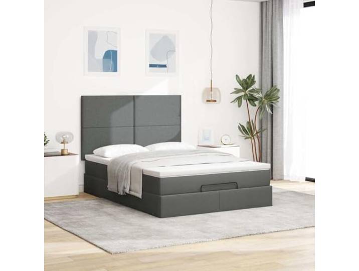 KTHLBRH Boxspringbett 140 x 200 cm mit Matratze dunkelgrau Mit Kopfteil, hydraulischer Anhebung, Taschenfedern, Matratzenschoner inklusive