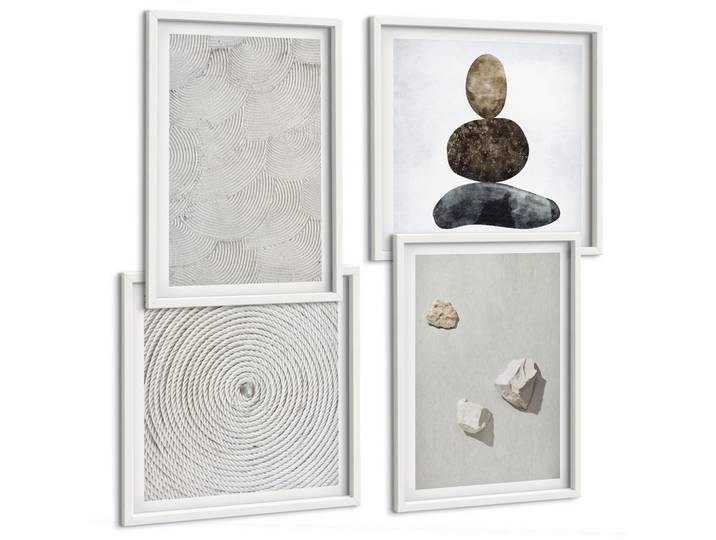 BILDER SET 4er Set - 50x50 cm & 40x60 cm Weißer Rahmen - Sandsteine moderne Farbe