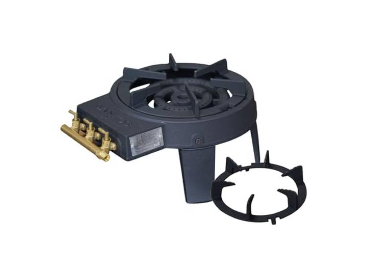 SANTOS Power Wokbrenner Gas – 11 kW Wok Kocher aus Gusseisen mit Wokring & Flachring – Gaskocher für Outdoor Küche, Garten, Camping & BBQ - Gasbrenner zum Kochen - Hockerkocher Gas - Profi Wok Brenner