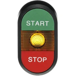 ABB MPD4-11Y Doppeldrucktaster, Tasten - oben grün: START - unten flach: rot STOP - Mitte: gelb 1SFA611133R1103