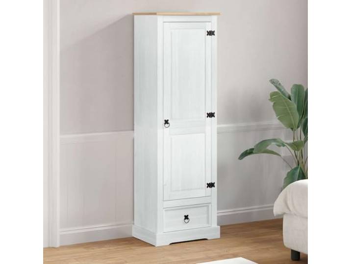 Kleiderschrank Weiß 55 x 38 x 170 cm Massives Kiefernholz Rustikales Design, natürliche Holzmaserung, stabile Bauweise, einfache Pflege, fürs Schlafzimmer