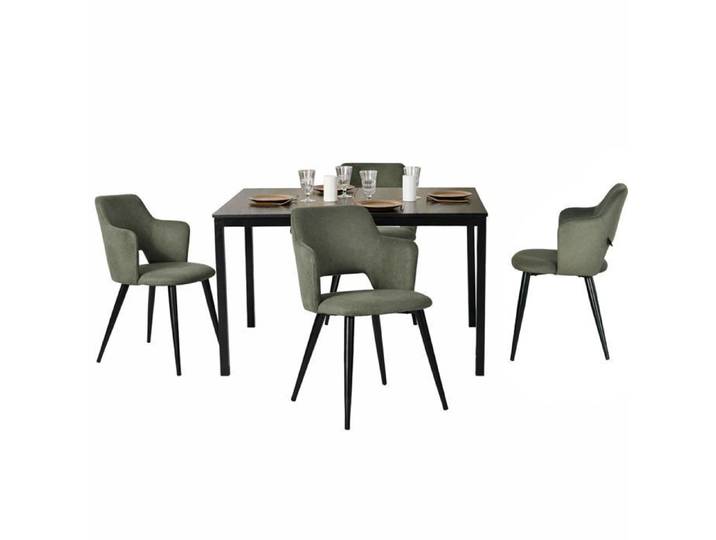 MEUBLES COSY Ensemble table à manger extensible noire et 4 fauteuils en tissu vert de style scandinave