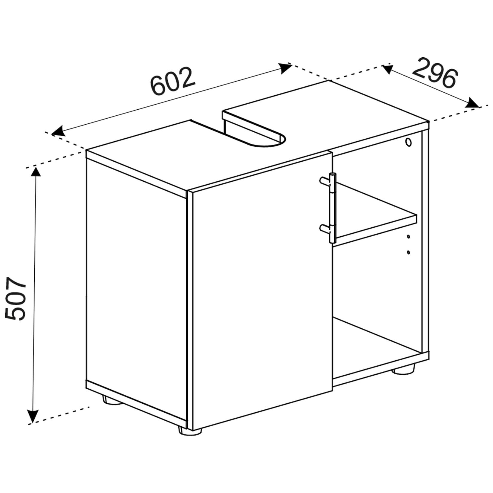 VCM Holz Waschbeckenunterschrank Badschrank Maße: H. 51 x B. 60 x T. 30 cm 1 Drehtür 2 offene Regalfächer modernes Badezimmermöbel - Flandu lll