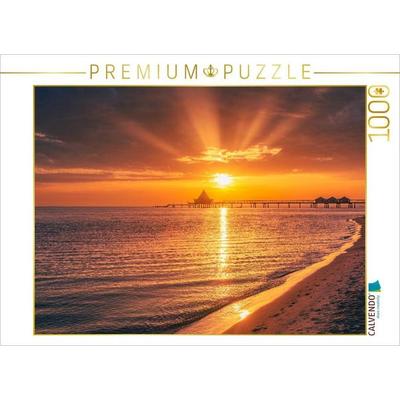 CALVENDO Puzzle Seebrücke im Sonnenaufgang | 1000 Teile Lege-Größe 64x48cm Foto-Puzzle für glückliche Stunden
