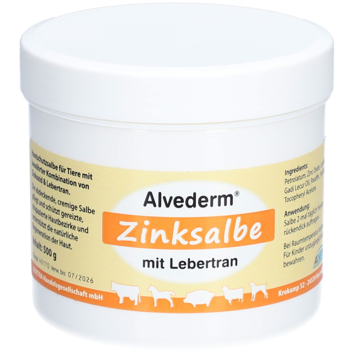 Alvetra Alvederm Zinksalbe m.Lebertran f.Tiere 1x500 g Salbe