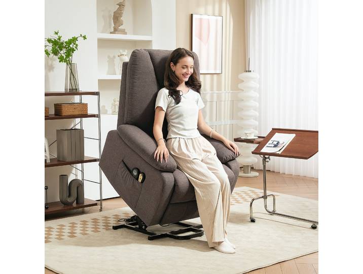 HOMCOM Fauteuil Releveur Électrique Tissu Lin Marron