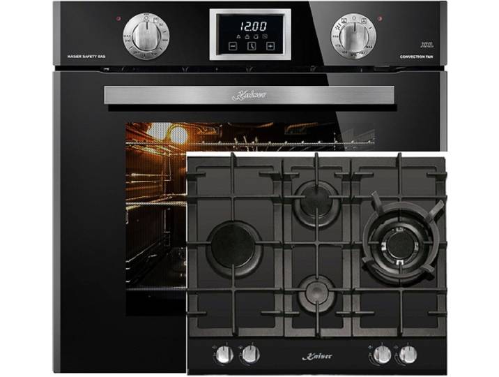 Kaiser Küchengeräte Backofen-Set Herd Set Autark Einbau Gasbackofen Autark, 79L+Einbau Herd, 60 cm 3,8 KW WOK, Erdgas Propangas, Gasherd Autark EG 6374 SP+ KCG 6394, mit 1-fach-Teleskopauszug, Einbau Gasbackofen Autark, 79L+Einbau Herd, 60 cm