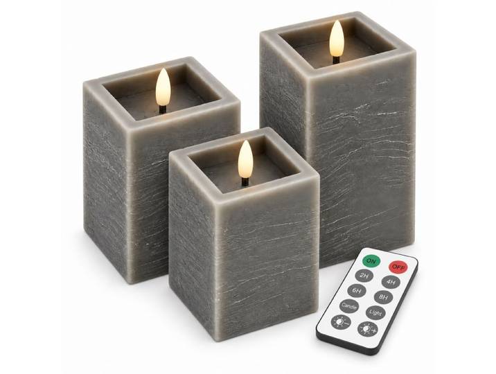 Relaxdays Bougies LED lot de 3 aspect béton