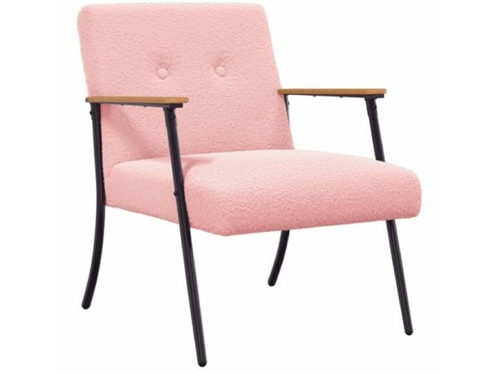 Sessel Rosa Lockiger Wollähnlicher Stoff Stahlbeine Ergonomisches Design, Sperrholz-Stahl-Rahmen, lockige Textur, Innenbereich, einfache Reinigung