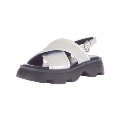 Riemchensandale GABOR COMFORT "Gabor Comfort Sandalen Leder", Damen, Gr. 40, silber, Leder, Schuhe Riemchensandale
