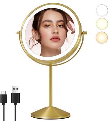 Fusion Finds Lighted Makeup Mirror With Magnifying Mirror, Rechargeable LED Vanity Mirror, 360 Double Sided golden