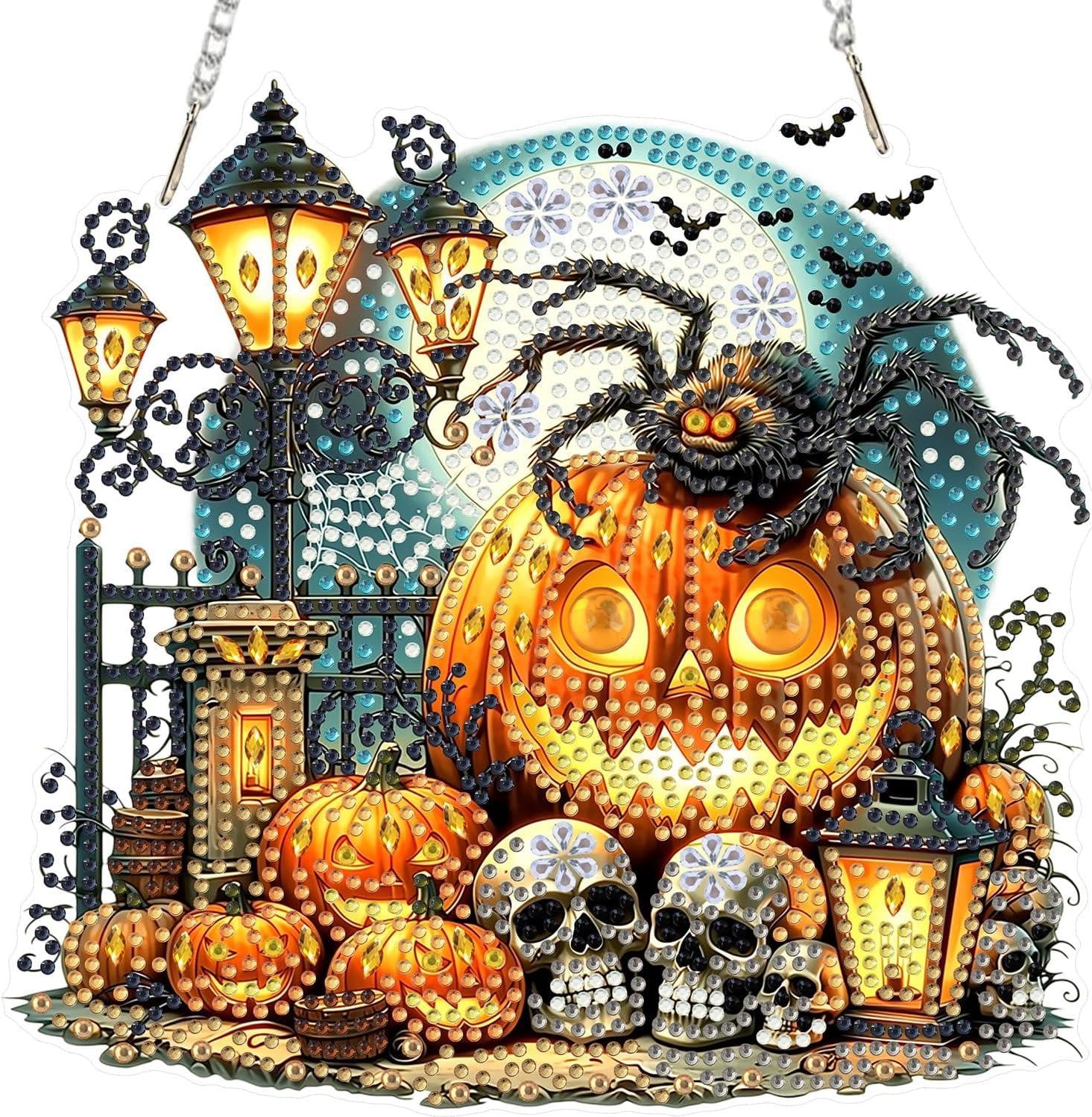 Diamond Art Set Halloween Pompoen, 5D speciale vorm met kleurrijke strasssteentjes