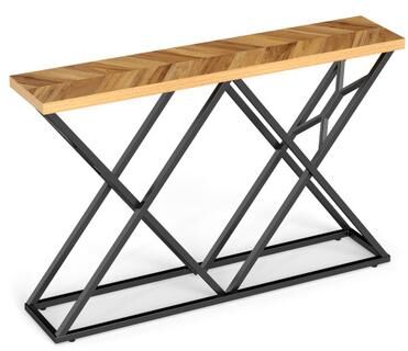 Costway 55 Inch Console Table with Solid Metal Frame and Storage-Wood