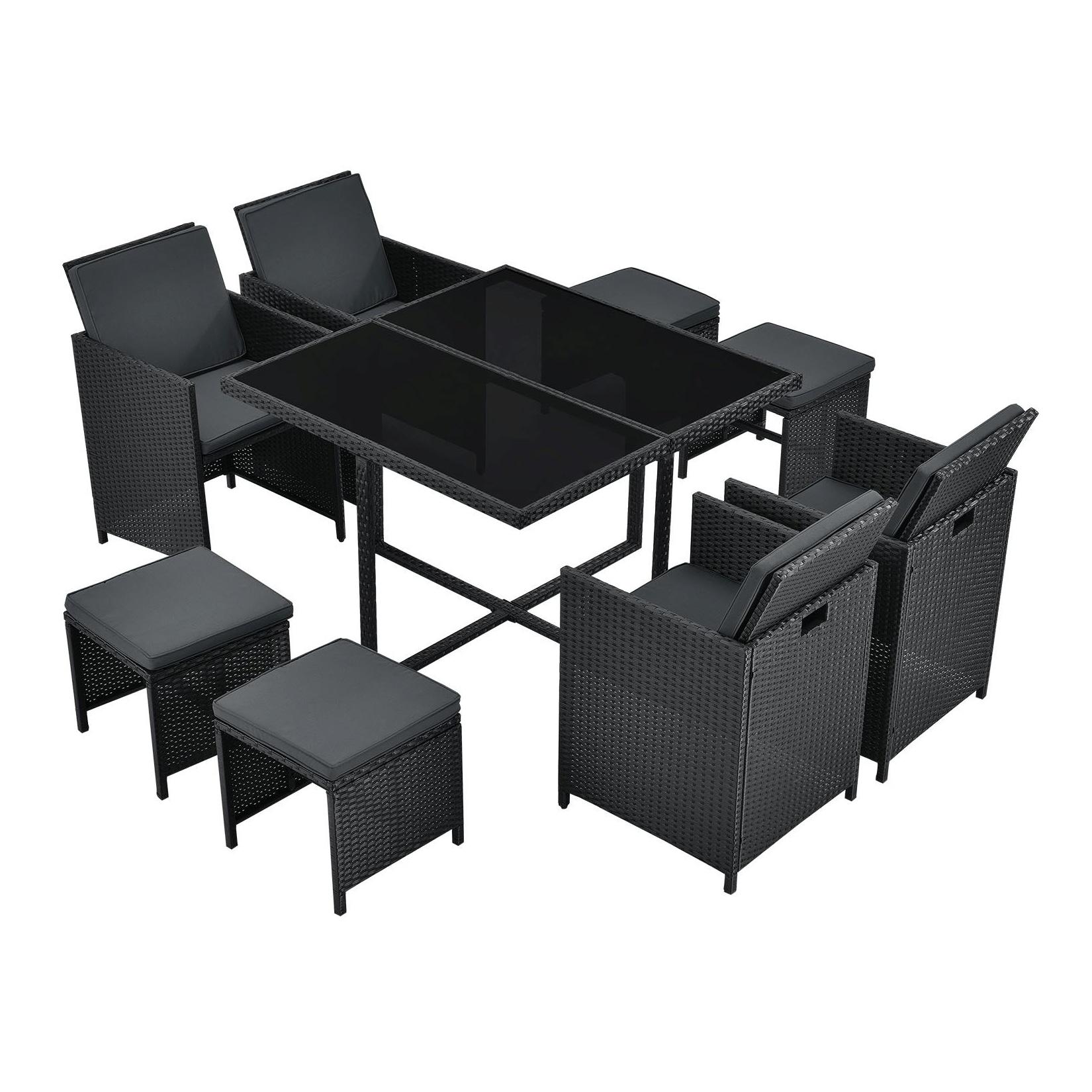 Juskys Polyrattan Sitzgruppe Baracoa L 9-teilig – Gartenmöbel wetterfest, stapelbar für Garten