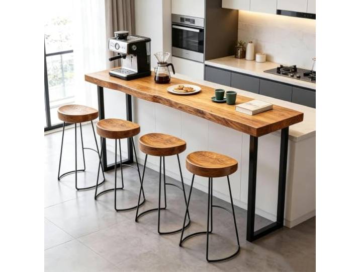 Bartisch aus Massivholz schmaler Tischhochtisch, rechteckiger hoher Tisch, minimalistischer Design-Bartisch mit robustem Metallrahmen, Bar, Café, Restaurant, Balkon,140cm