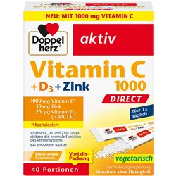 DOPPELHERZ Vitamin C 1000+D3+Zink DIRECT Pellets 40 St