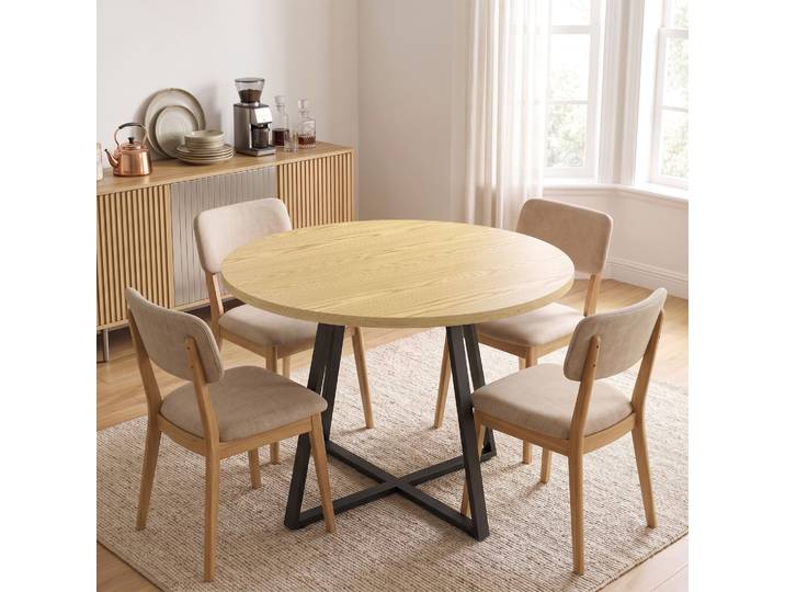 HOMCOM Table Ronde Ø100cm 4 Pers. Effet Bois Acier Industriel