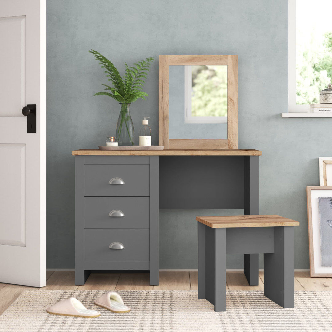 Fernleaf Aquitaine Dressing Table with Mirror Grey 122cm H X 104cm W X 40cm D