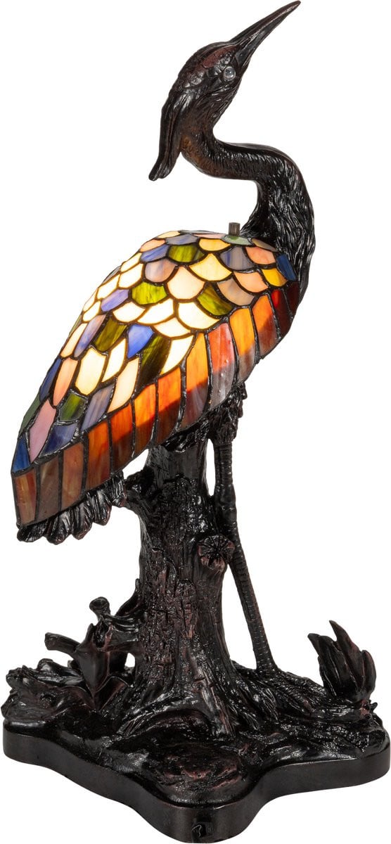 RORUVERA Tiffany tafellamp reiger - Meerkleurig - Glas in lood - Hoogte: 53 cm