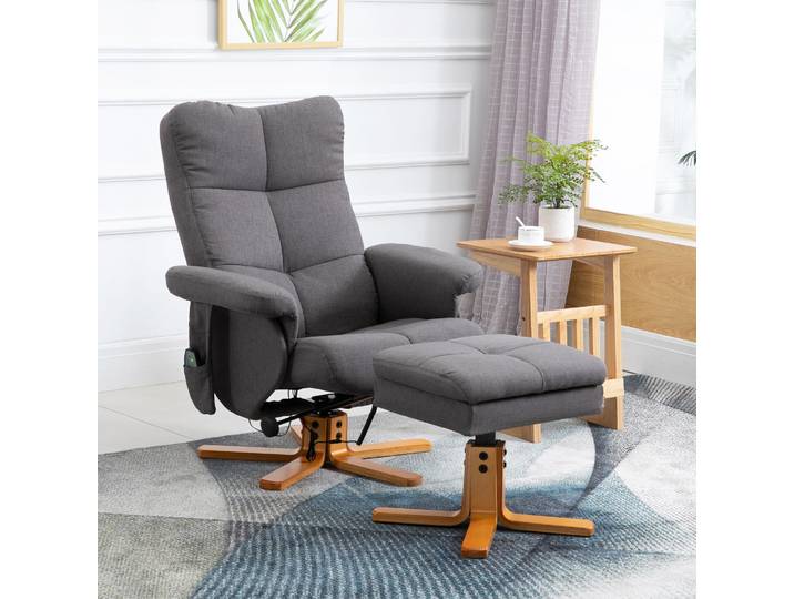 HOMCOM Fauteuil Relax Pivotant Massage avec Repose-pieds Gris