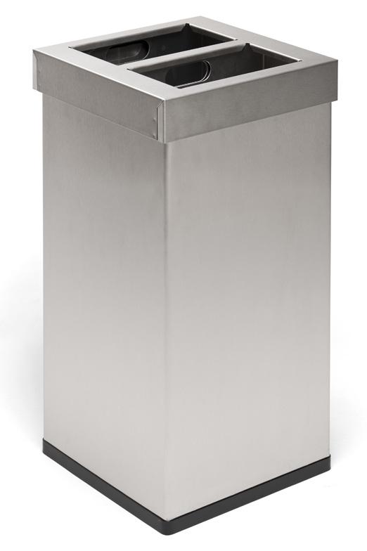 Eckiger Edelstahl Abfallbehälter Haiti Mix mit 2 Inneneimer | 2x 52,2 Liter, HxBxT 76,5x36x36cm | Matt Edelstahl