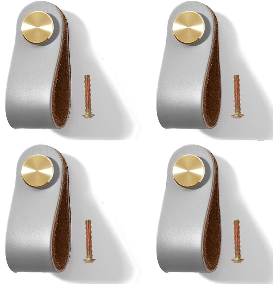 Omgoods Set van 4 Leren Ladeknoppen voor Meubels