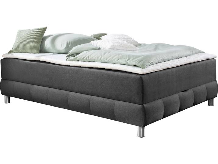 Boxspringbett, Strukturstoff, Anthrazit, 146×226 cm, Mit Bettkasten & Topper, Modern, Inosign