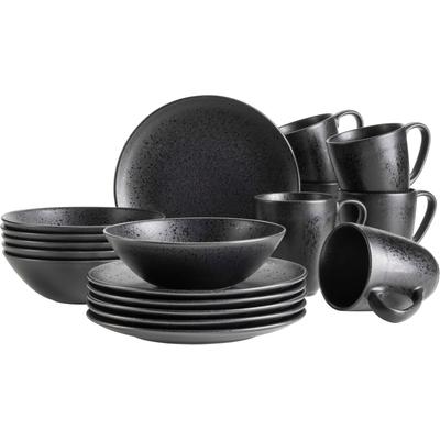 Frühstücks-Geschirrset MÄSER "ESSENTIAL, Frühstücks Set, Steinzeug", schwarz, 18 Stk., Steinzeug, Geschirr-Sets, Geschirr-Set, Service