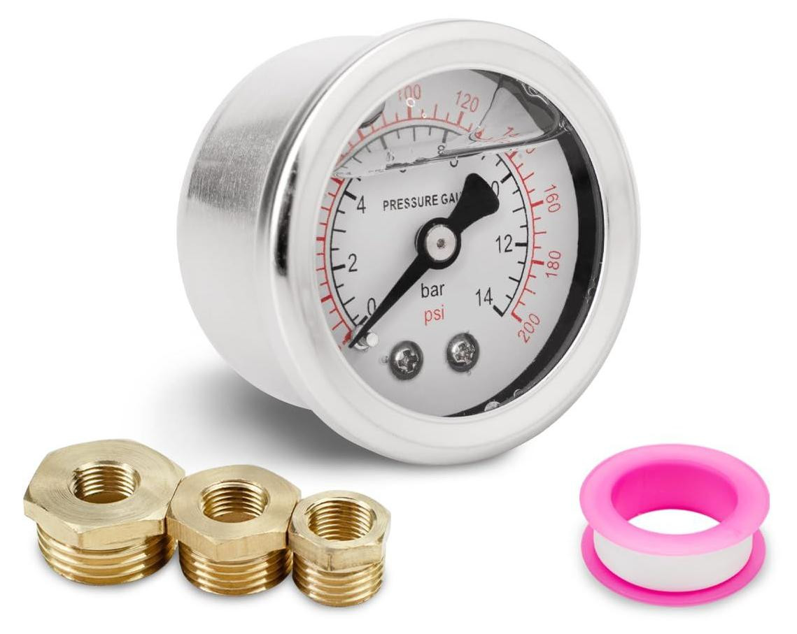 Selius Drukmeter 40mm BSP 1/8" 0-14 Bar inclusief 3 aansluitstukken en Teflonband