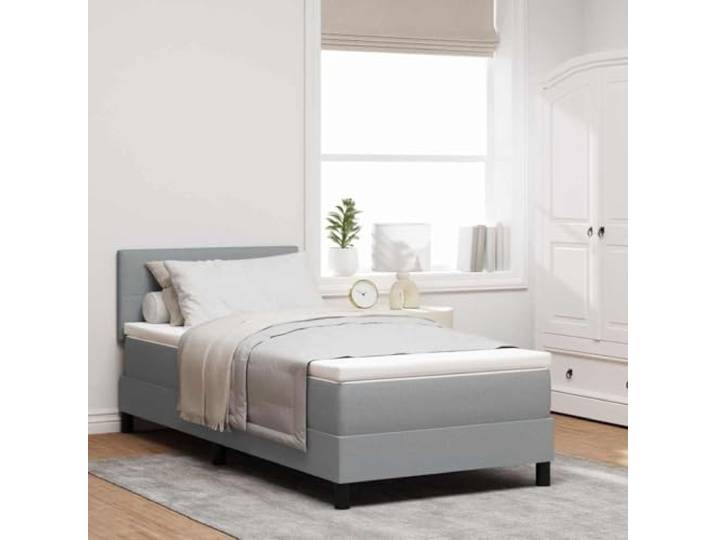 Gepolstertes Boxspringbett mit LED Beleuchtung Modernes Design Hellgrau 90 Boxspringbett mit Matratze mit LED Hellgrau 90x200 cm Stoff Einzelbett höhenverstellbares Kopfteil Taschenfederkern