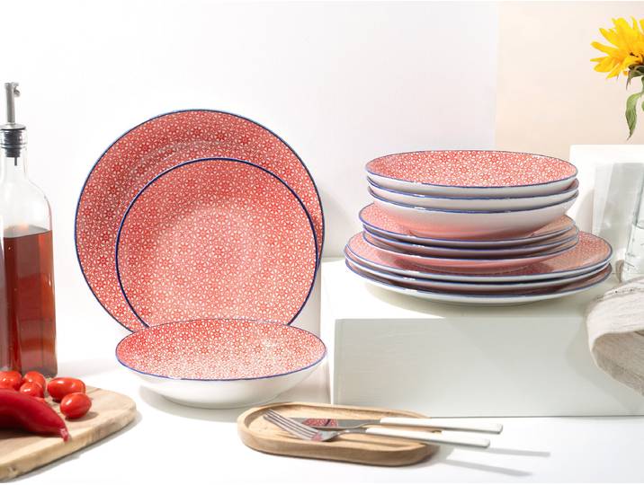 Tafelservice Mediterran Rot 12-teilig Rot/Rot