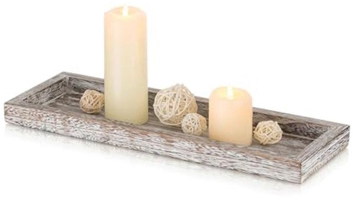 Smal rechthoekig houten dienblad voor kaarsen en decoratie