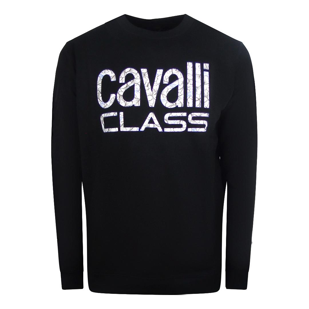 Cavalli Class Bold Floral Design Schwarzes Sweatshirt