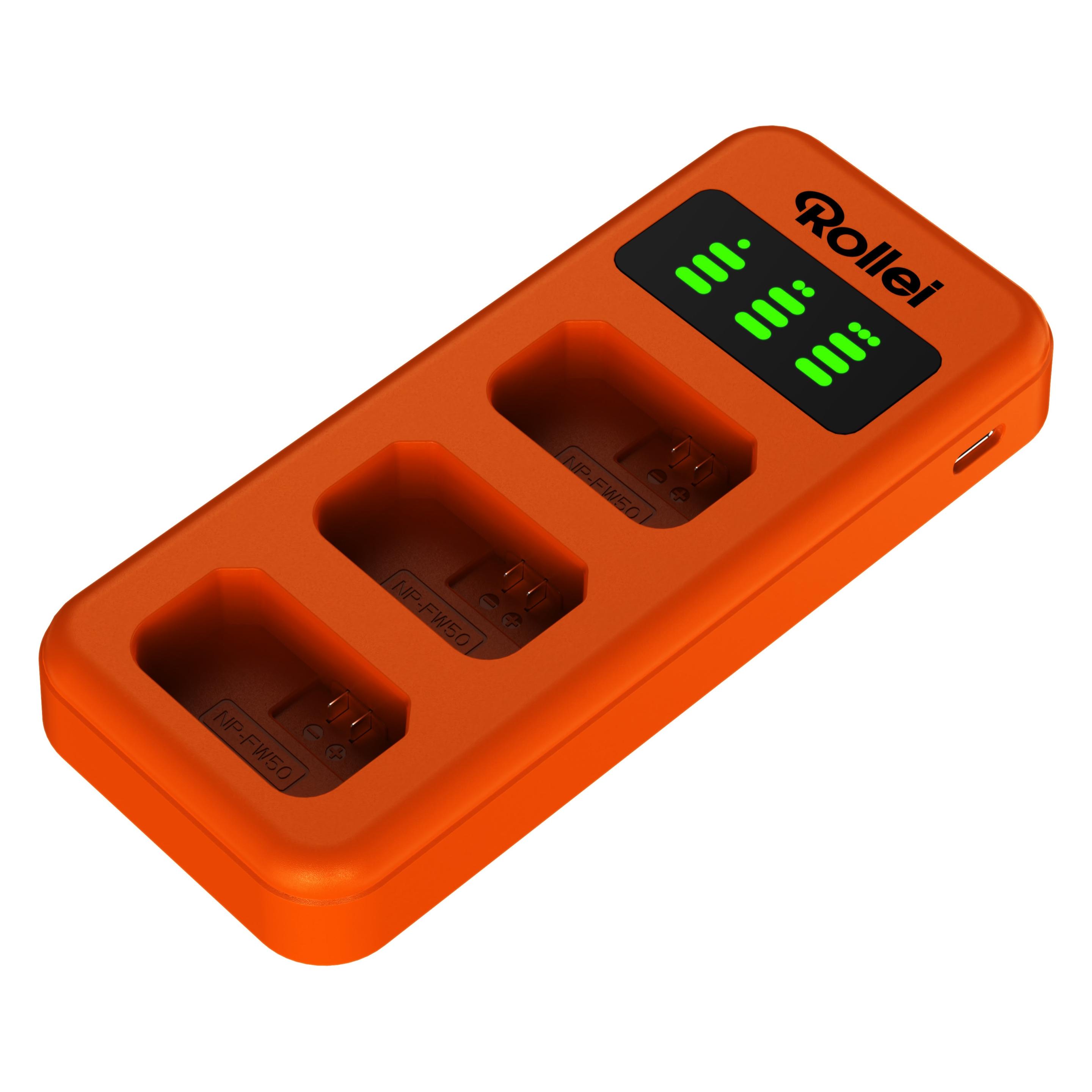 Rollei Ladegerät | 3-fach-Schnellladung | mit USB-C (Kamera Akku Ladegerät) (20072)