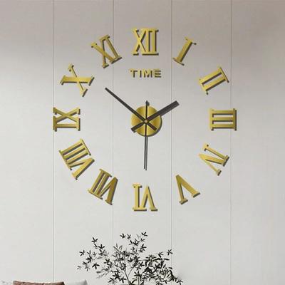 Uplift Treasures Large 3D DIY Frameless Wall Clock Sticker roman Num gold