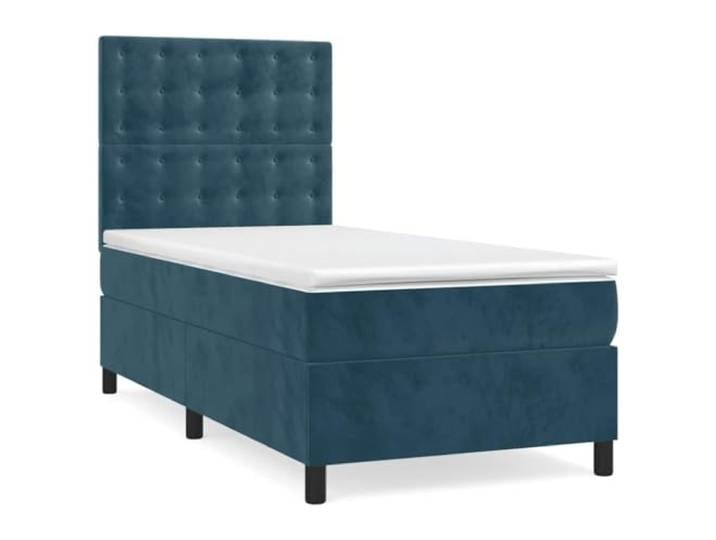 PUGYNBK Boxspringbett, Samt, Dunkelblau, 90 x 200 cm Verstellbares Kopfteil, Taschenfedern, mittlere Festigkeit, atmungsaktiver Schutz