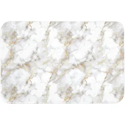 BADEMATTE Goldene Adern - Marmor - Weiß Badvorleger 90x60 cm