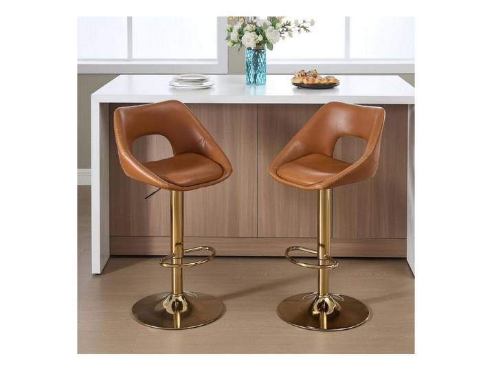 LuxusKollektion Barhocker Barhocker 360Drehbar Verstellbar PU Kunstleder Rücken 2 Hellbraun