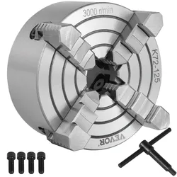 VEVOR K72-125 Drehfutter 5 Zoll 4-Backen, Drehfutter unabhängige umkehrbare Backe, Metalldrehfutter Drehmaschinenzubehör, für Drehmaschinen