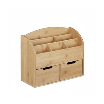 Relaxdays Schreibtisch-Organizer Bambus, Briefablage, 6 Fächer, 2 Schubladen, Holzmaserung, HxBxT: 28x33x13,5 cm, natur
