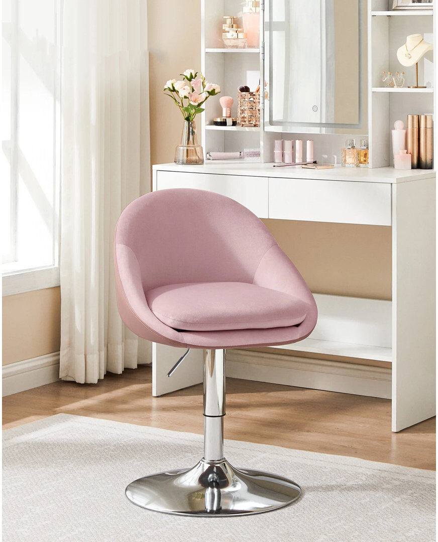 Metro Adjustable Dressing Chair, Office Chair, Swivel Stool With Backrest, Steel Jelly Pink Velvet
