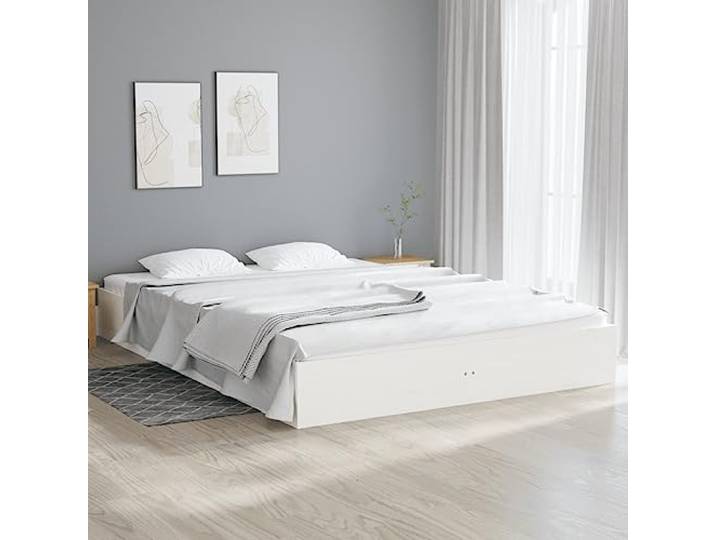 YUOTYRKTEJRSG Massiv Kiefernholz Modern Stabil 180x200 cm Weiß Massivholzbett Weiß 180x200 cm Bettgestell Kiefernholz Lattenrost Stabil Balkenbett Schlafzimmer Modern
