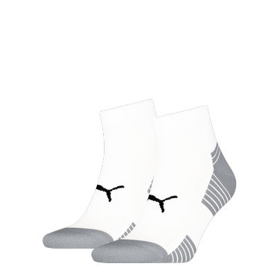 Kurzsocken PUMA "PUMA UNISEX SPORT CUSHIONED QUARTER 2P", Damen, Gr. 43-46, weiß, Materialmix, normal, Socken, Rippenbündchen, optimierte Dämpfung für zusätzlichen Komfort